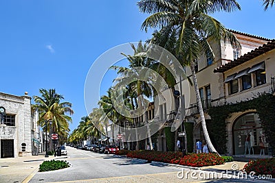 Tourists and locals enjoy Worth Avenue on Palm Beach Editorial Stock Photo