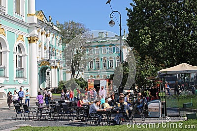 Tourists and locals enjoying the sun outside the famous Hermitage museum Editorial Stock Photo