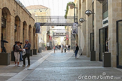 Tourists and locals at Jerusalem's Mamilla shopping street Editorial Stock Photo
