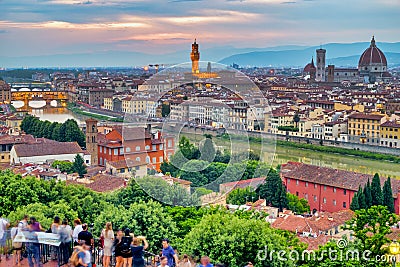 Tourists look at the panorama of Florence Editorial Stock Photo