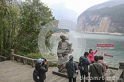Tourists looking at Qutang Gorge in Baidi City Editorial Stock Photo