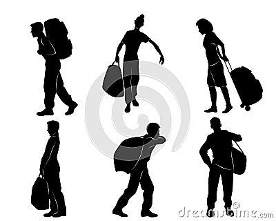 Tourists with luggage Vector Illustration