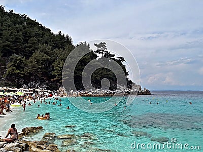 Marble beach - Saliara beach, Thassos Island, Greece. Editorial Stock Photo