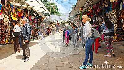 Tourists at Mount Monserrate craft market in the city of Bogota Editorial Stock Photo
