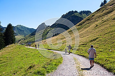 Tourists on mountain track Editorial Stock Photo