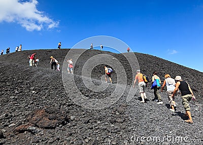 Tourists at Mt. Etna, Italy - 24 August, 2010 Editorial Stock Photo