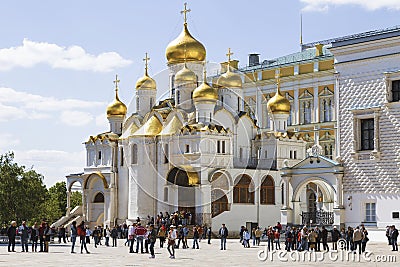 Tourists near the Cathedral of the Annunciation of the Moscow Kremlin Editorial Stock Photo