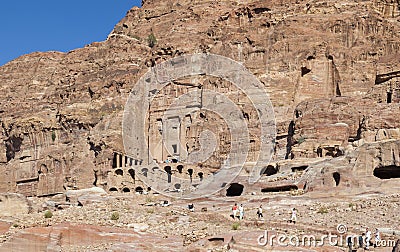 Tourists near Urn Tomb. Petra. Jordan. Editorial Stock Photo