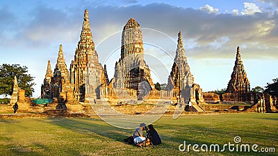 Tourists near Wat Chai Watthanaram temple. Editorial Stock Photo