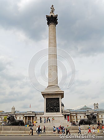Tourists in the Nelson Column Editorial Stock Photo