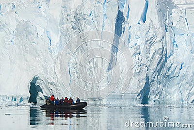 Tourists observing a glacier on the Antarctica, Paradise bay, Editorial Stock Photo