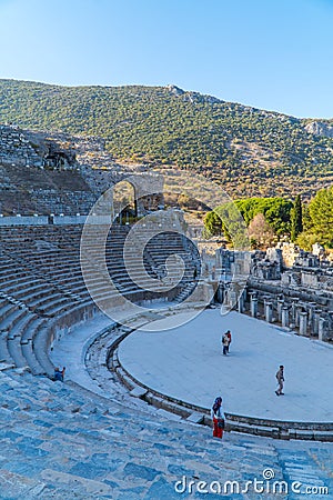 Tourists at the Odeon amphitheater of Ephesus, Selcuk, Turkey Editorial Stock Photo