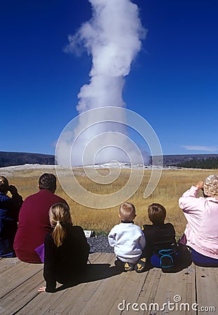 Tourists At Old Faithful Stock Photo