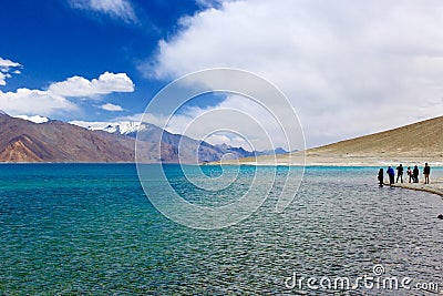 Tourists at Pangong Lake Editorial Stock Photo