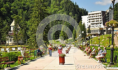 Tourists in the park of Slanic Moldova Editorial Stock Photo
