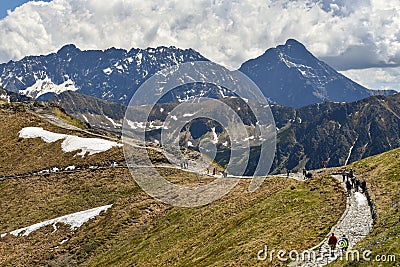 Tourists on the peak of Tatra mountains, Zakopane, Poland Editorial Stock Photo