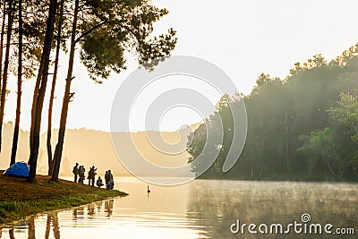 Tourists photograph the lake Pang Ung Stock Photo