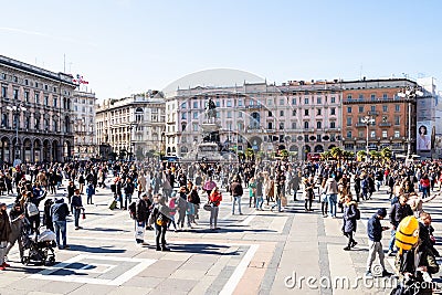 Tourists on Piazza del Duomo in Milan in midday Editorial Stock Photo