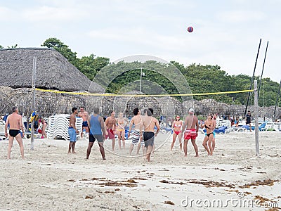 Tourists playing voleyball at the beach in Varadero, Cuba Editorial Stock Photo