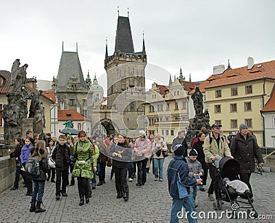 Tourists in Prague Editorial Stock Photo