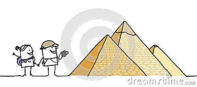 Tourists & Pyramids Vector Illustration