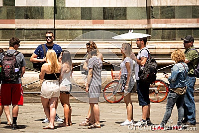 Tourists queued in a line waiting for entry into the Il Duomo church Editorial Stock Photo