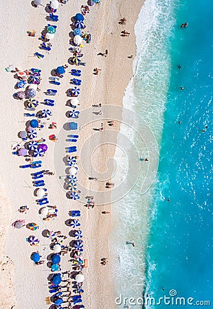 Tourists relaxing on the Egremni Beach in Lefkada swimming and p Stock Photo