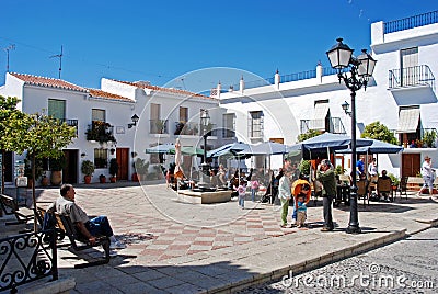 Cafes in town square, Frigiliana, Spain. Editorial Stock Photo