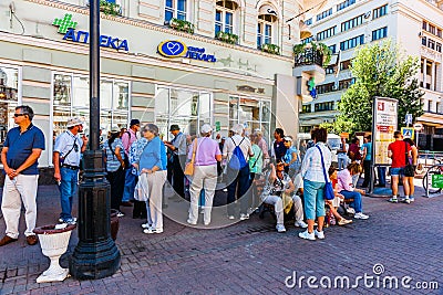 Tourists at rendezvous point at the bottom of Arba Editorial Stock Photo