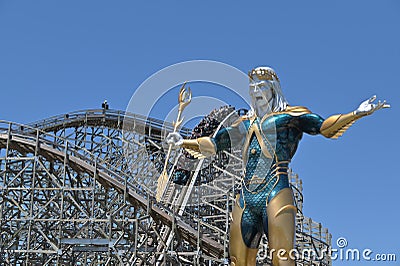 Tourists ride on Leviathan roller coaster at Sea World Gold Coast Queensland Australia Editorial Stock Photo