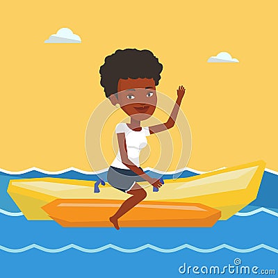 Tourists riding a banana boat vector illustration. Vector Illustration