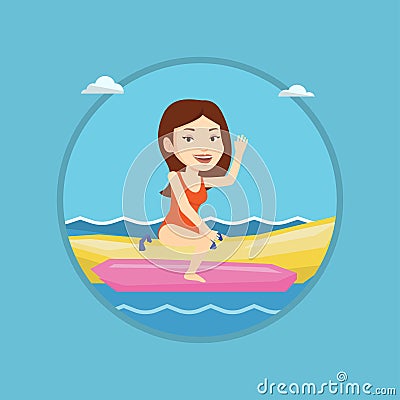 Tourists riding a banana boat vector illustration. Vector Illustration