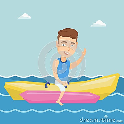 Tourists riding a banana boat vector illustration. Vector Illustration