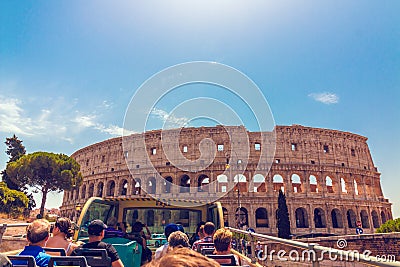 Tourists riding in bus in Rome Editorial Stock Photo