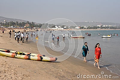 Tourists At Rushikonda beach in Vishakhpatnam Editorial Stock Photo