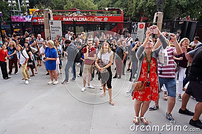 Tourists at the Sagrada Familia in Barcelona Editorial Stock Photo