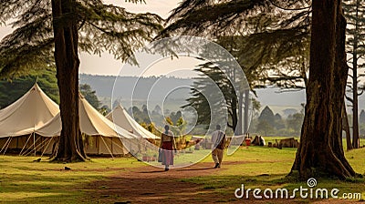 Tourists saying goodbye to safari camp, heading back after fulfilling wildlife experience Stock Photo