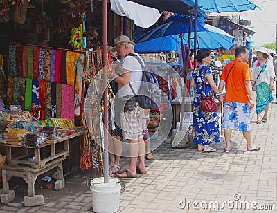 Shopping at the arts market in Ubud, Bali, Indonesia Editorial Stock Photo