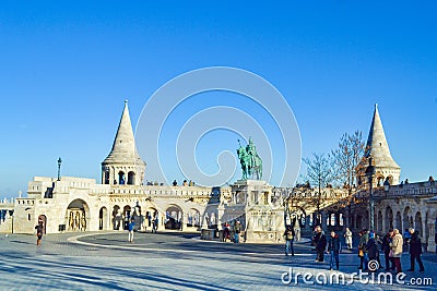 Fisherman's Bastion square and Statue of St. Stephen I Budapest Hungary Editorial Stock Photo