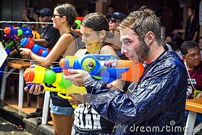 Tourists at Songkran Festival in Bangkok, Thailand Editorial Stock Photo