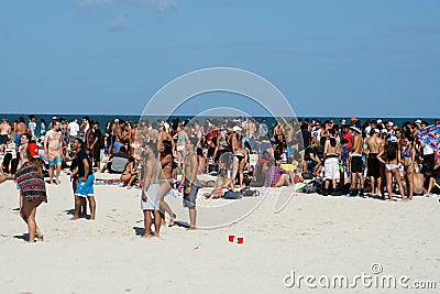 Tourists on South Beach in Miami Editorial Stock Photo