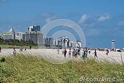 Tourists on South Beach in Miami Editorial Stock Photo