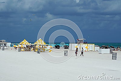 Tourists on South Beach in Miami Editorial Stock Photo