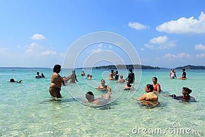 Tourists spend time in sea water in Jolly Buoy Island, Andamans Editorial Stock Photo