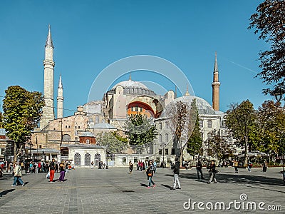 Tourists in the square in front of the famous Hagia Sofia Editorial Stock Photo