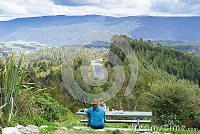 Tourists stopp for lunch at layby table Editorial Stock Photo