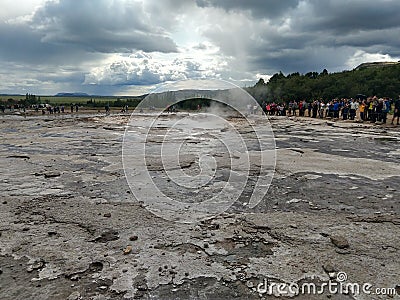 Tourists at Strokkur geyser in Haukadalur Editorial Stock Photo