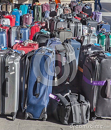 Tourists, suitcases and bags, traffic, bus tours, bus station Editorial Stock Photo