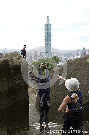 Tourists in Taipei city and 101 Editorial Stock Photo