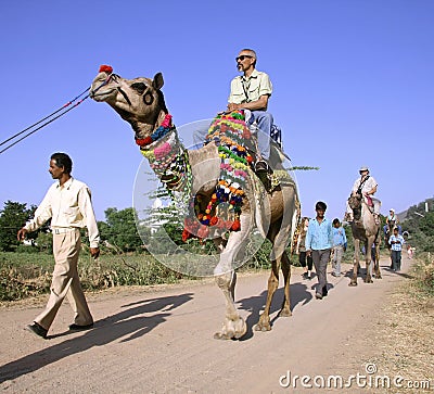 Tourists taking a camel ride Editorial Stock Photo